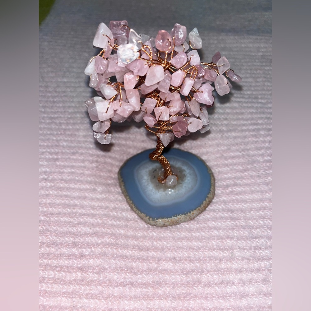Rose Quartz Crystal Tree on a Agate Slide - Picture 1 of 5